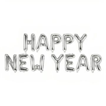 Folieballon Happy New Year Silber 422x46 cm