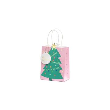 Weihnachtsgeschenkverpackung mit Tannenbaum rosa 14x20,5x8 cm