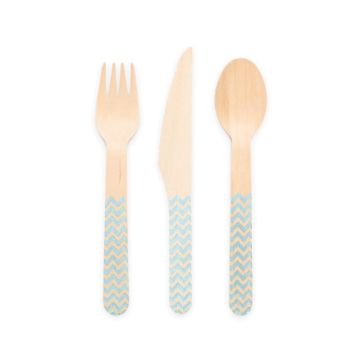 Holzbesteck hellblau gemustert 18 Teile - 16 cm