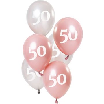 50 Jahre Ballons Metallic Pink und Silber 6x - 23 cm