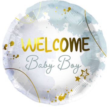 "Welcome Baby Boy" Folienballon Blau - 45 cm