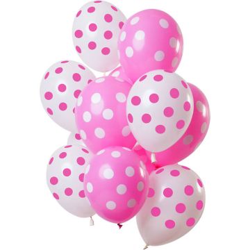 Weiße und pinke gepunktete Ballons 12x - 33 cm