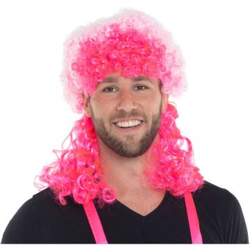 Neon pink Afro Perücke mit Locken