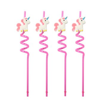 Einhorn Strohhalme pink wiederverwendbar 4x