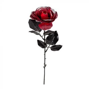 Dunkelrote Rose mit silbernem Glitzer - 45 cm 