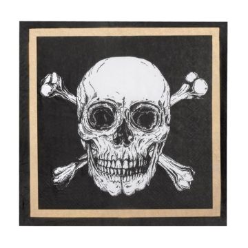 Totenkopf-Piratenservietten mit goldenem Rand 20x - 33x33 cm