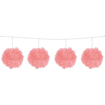 Lyserød pompom guirlande - 3 m
