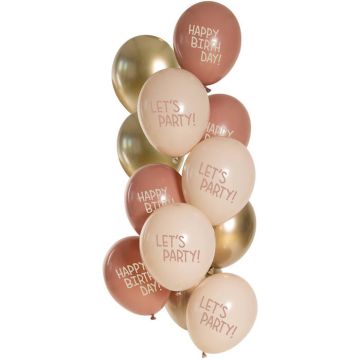 "Let's Party" balloner guld og rosa 12x - 33cm