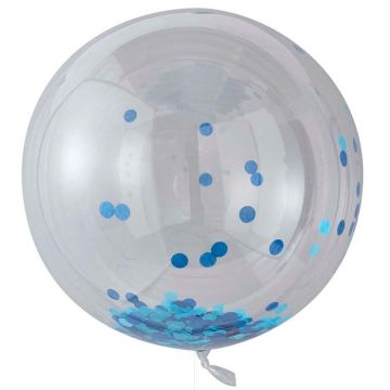 Große runde Ballons mit blauem Konfetti 3x - 90 cm