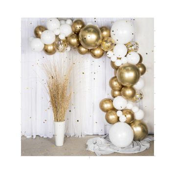 Ballonbogen Weiß & Gold - inkl. Luftballons und Konfetti