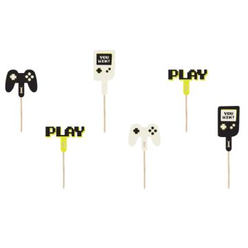Cupcake-Dekorationsspieße mit Gamer-Motiven 6x - 6-10,5 cm