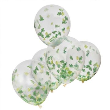 Luftballons mit Blätter-Konfetti 5x - 30 cm