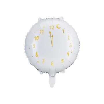 Weiße runde Uhr Folienballon mit goldenen Zeigern und Zahlen - 45 cm