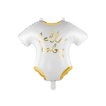 Baby Bodystocking Folienballon in Weiß mit goldener Schrift - 51x45 cm