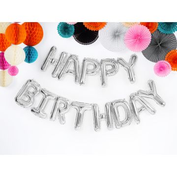 Happy Birthday Folienballon Silber - 340 x 35 cm