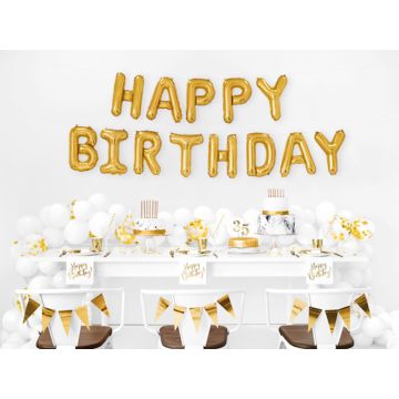 Happy Birthday Folienballons gold - 340 x 35 cm