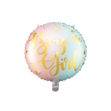 Rosa und blaue Pastellfarbe Geschlechtsrevealfolie-Ballon mit goldener Schrift - 35 cm