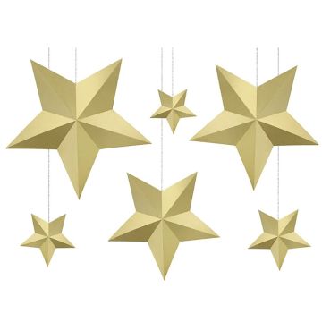 Goldene Sterne Deckendekoration 6x (verschiedene Größen)