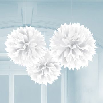 Pompons in Weiß 3x - 40 cm