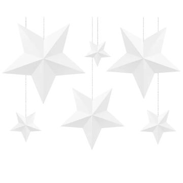 Weiße Sterne Deckendekoration 6x, 12-37 cm
