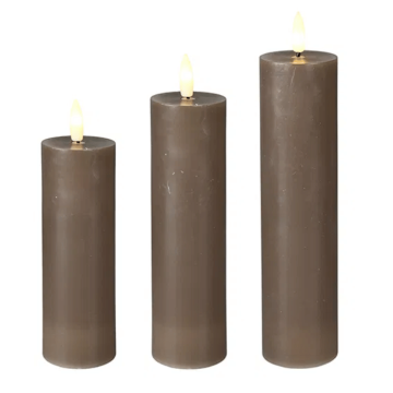 LED vokslys sæt 3x brun - 15/17,5/20 cm