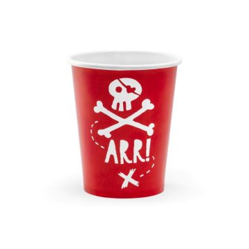 Rote Becher mit weißem Piratenmotiv 6x - 220 ml