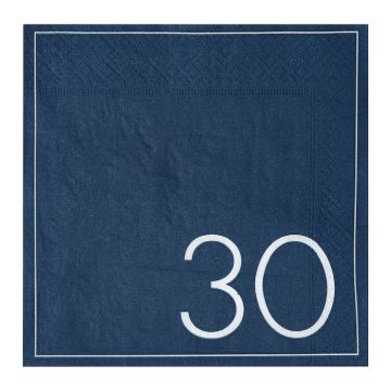 "30" Servietten Blau 16x - 16,5 cm 