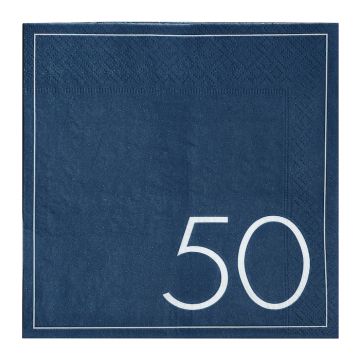 "50" Servietten blau 16x - 16,5 cm