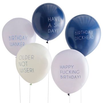 Geburtstagsballons mit verschiedenem Text Blau/Creme/Weiß - 5x 30 cm