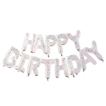 Transparenter "Happy Birthday" Konfetti Ballon - 34 x 26 x 8 cm