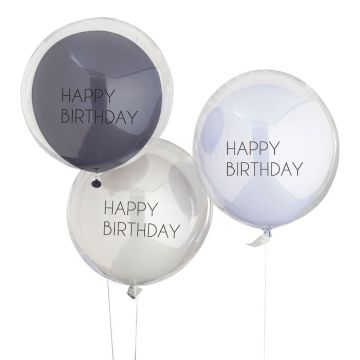 Doppellagige Happy Birthday Ballons Blau 3 Stk. - 45 cm