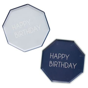 Blaue Pappteller "Happy Birthday" 8x - 25 cm