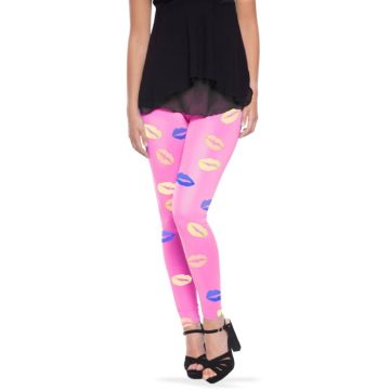 Pinke Leggings mit Lippenmotiv