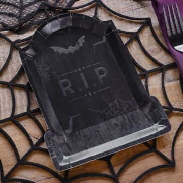 Sort halloween gravsten pap tallerken - 8x