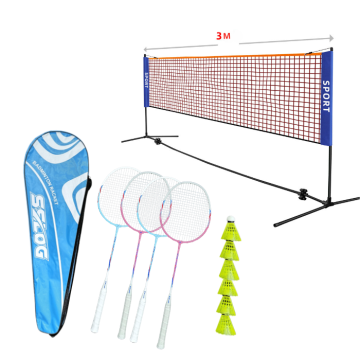 Badminton-Set mit Netz, 4 Schlägern und 6 Bällen