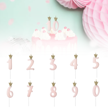 Kuchenlichter in Rosa mit Krone 0-9 - 9,5 cm
