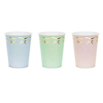 Pastell-Pappbecher mit goldenen Schleifen 6x - 220 ml