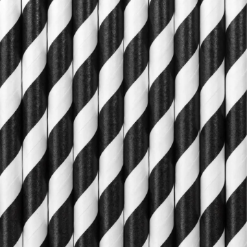 Pappstrohhalme Schwarz und Weiß gestreift 10x - 19 cm