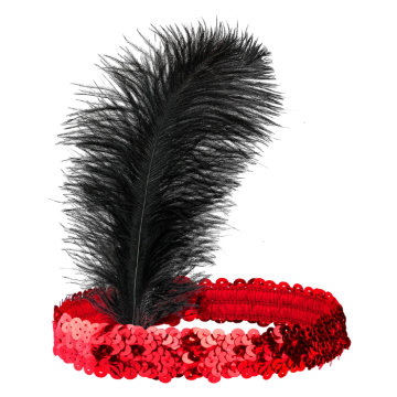Rotes Haarband mit Pailletten und Federn