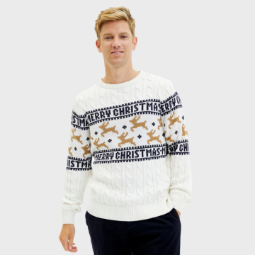 Weihnachtspullover Merry Christmas weiß 100% ökologisch Baumwolle