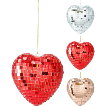 Hjerte med diskokugle effekt 8x4x8 cm ass.