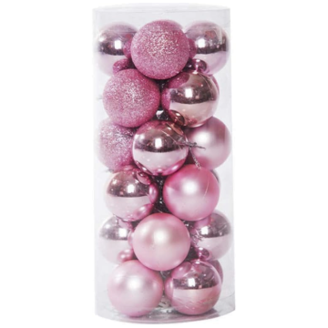 Dunkelpinke Weihnachtskugeln 24x - 6 cm