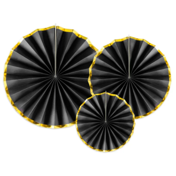 Schwarze Rosetten mit Goldrand 3x - Ø23-40 cm