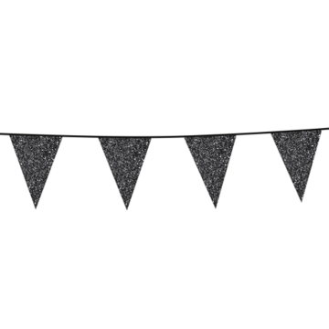 Schwarze Glitzer-Fahnengirlande 16x20 cm - 6 Meter