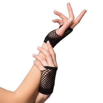 kurze fingerlose netz-handschuhe in einheitsgröße für frauen schwarz