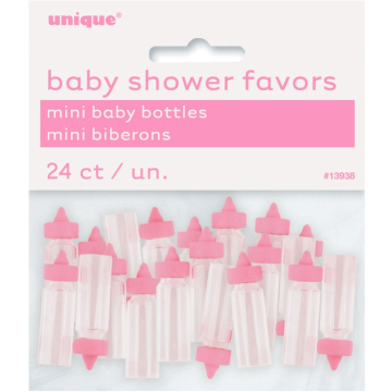 Mini-Schnullerflaschen für Babyparty 24x pink