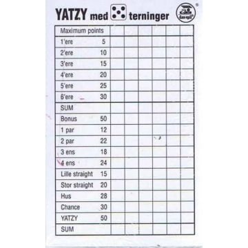 Würfelspiel Block (Yatzy) - A6