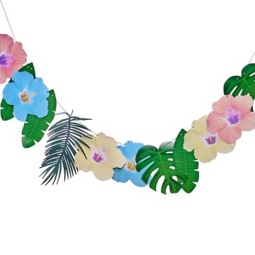Palmen Girlande inkl. farbige Hawaii Blumen - 2 Meter