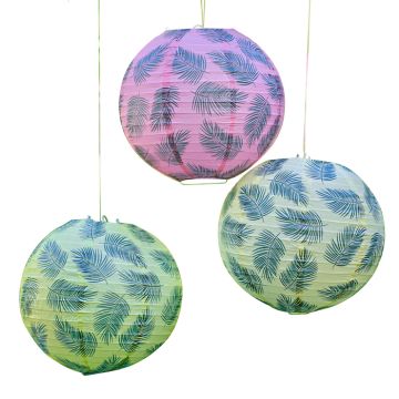 Farbige Papierlampions mit Palmenblättern 3x - 25 cm