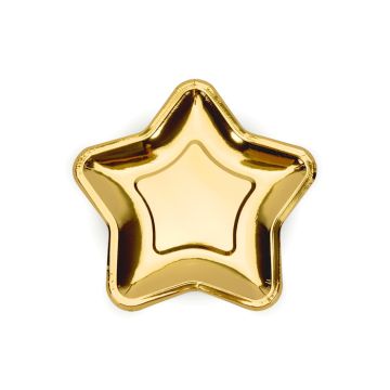 Goldene Pappteller in Sternform 6x - 18 cm 
